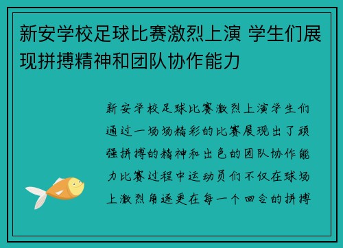 新安学校足球比赛激烈上演 学生们展现拼搏精神和团队协作能力
