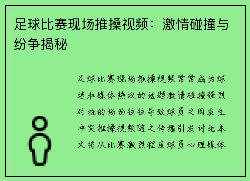 足球比赛现场推搡视频：激情碰撞与纷争揭秘