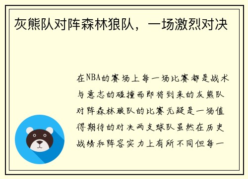 灰熊队对阵森林狼队，一场激烈对决