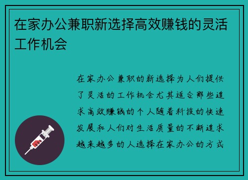 在家办公兼职新选择高效赚钱的灵活工作机会