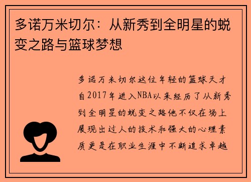 多诺万米切尔：从新秀到全明星的蜕变之路与篮球梦想