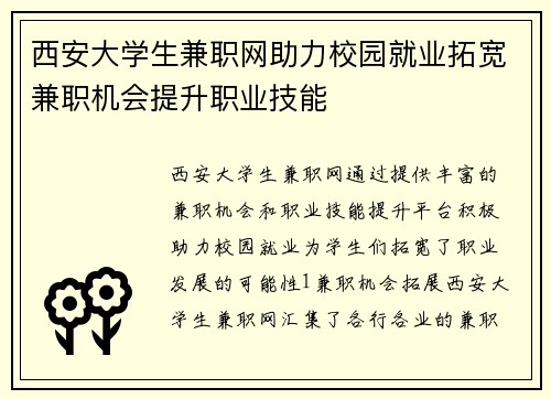 西安大学生兼职网助力校园就业拓宽兼职机会提升职业技能
