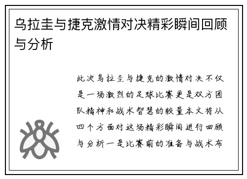 乌拉圭与捷克激情对决精彩瞬间回顾与分析