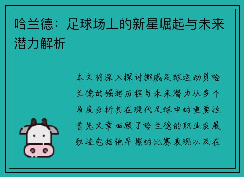 哈兰德：足球场上的新星崛起与未来潜力解析